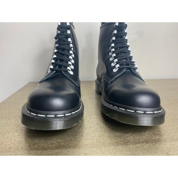 NWT DR MARTENS BOOTS 9 BLACK LEATHER SMOOTH 1460 LACE UP WHITE FAIRY GRUNGE GOTH - Picture 10 of 15